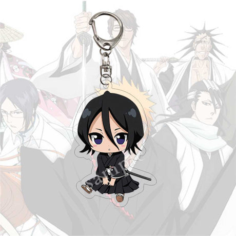 Anime Bleach Acrylic Keychain Fashion Kurosaki Ichigo Ishida Uryuu Kuchiki Rukia Cartoon Figures Key Chain Bag Charm Accessories