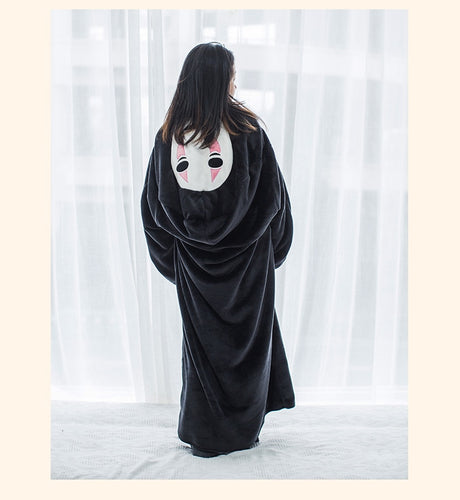 Anime Spirited Away Kigurumi Pajamas No Face Man Plush Winter Flannel Adult Cartoon Anime Cosplay Costume, everythinganimee