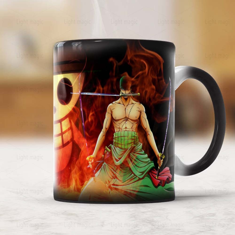 Once Piece Zoro and Luffy Mug 11oz Creative Ceramic Color Changed Magic Coffee Cup Boy Firends Husband Birthday Gift, everythinganimee