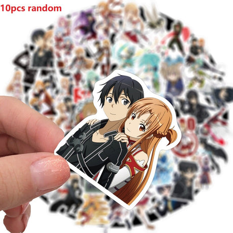 10/50pcs Anime Sword Art Online Stickers Japanese Decal For DIY Laptop Suitcase Car Trunk Skateboard Guitar Motorcycle Sticker, everything animee