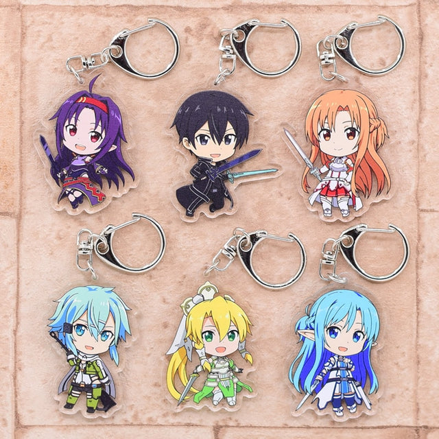 Sword Art Online Keychain Double Sided Acrylic Cartoon Key Chain Pendant Anime Accessories Keyring Hot Sale, everything animee