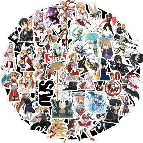 10/50pcs Anime Sword Art Online Stickers Japanese Decal For DIY Laptop Suitcase Car Trunk Skateboard Guitar Motorcycle Sticker, everything animee