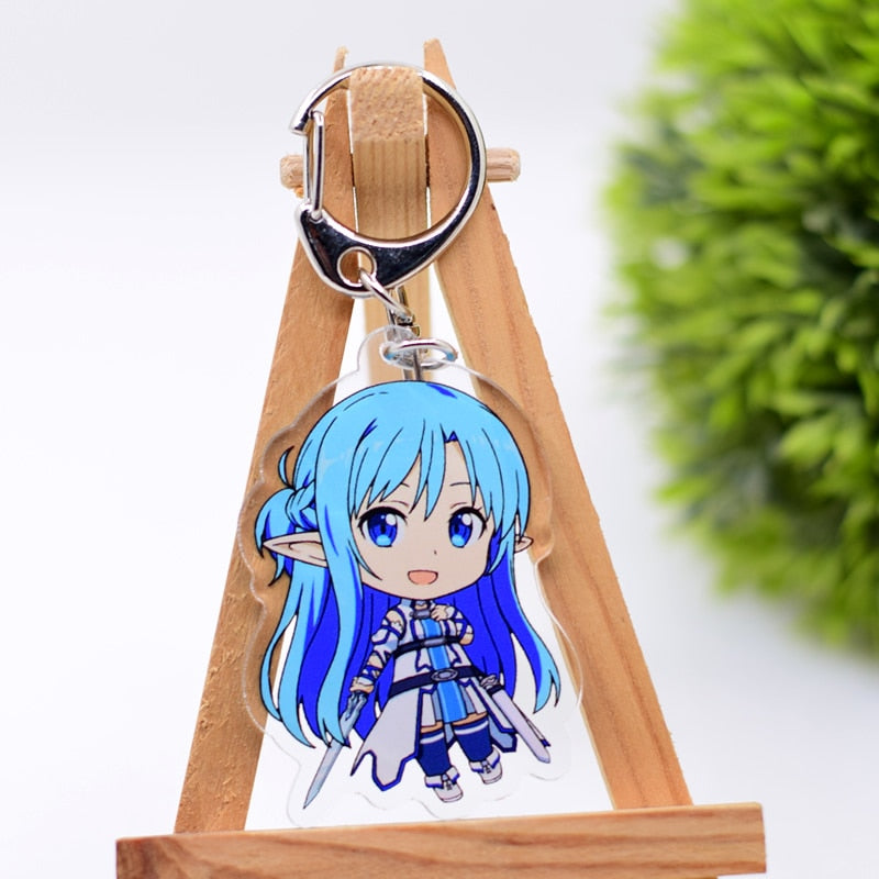 Sword Art Online Keychain Double Sided Acrylic Cartoon Key Chain Pendant Anime Accessories Keyring Hot Sale, everything animee