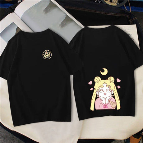 100% Cotton Summer Women T-shirt Kawaii Anime Sailor Moon Ullzang Harajuku Tee Shirt Casual Short Sleeved TShirt Tops , everythinganimee