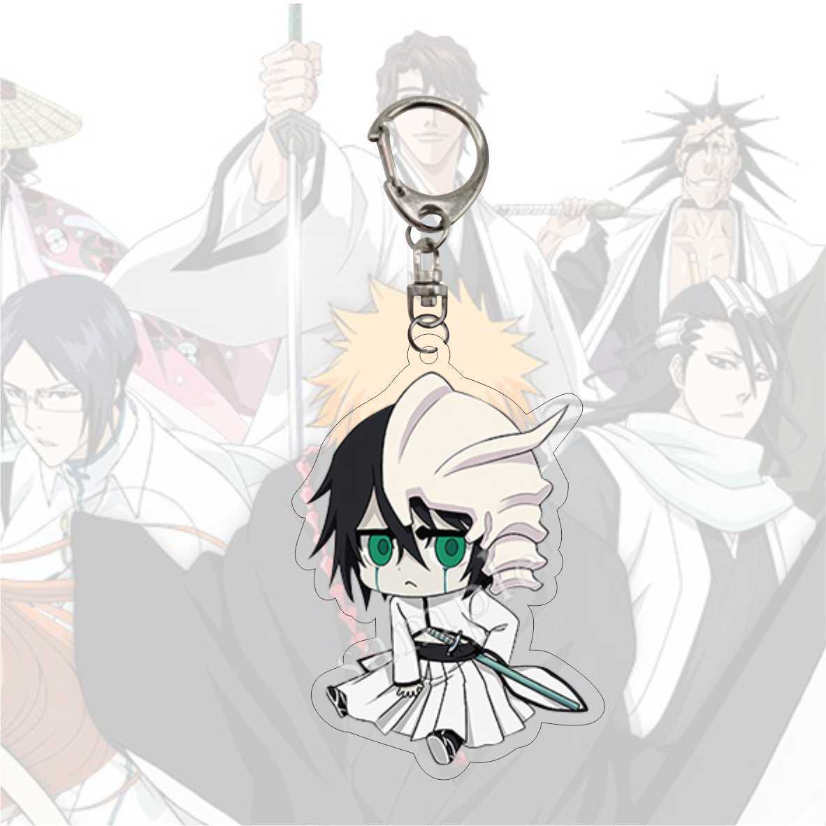 Anime Bleach Acrylic Keychain Fashion Kurosaki Ichigo Ishida Uryuu Kuchiki Rukia Cartoon Figures Key Chain Bag Charm Accessories