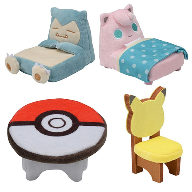 Pokemon Anime Kawaii Poke Ball Eevee Snorlax Jigglypuff Scene Play House Furniture Plush Model Doll Cute Kids Toys Birthday Gift, everythinganimee