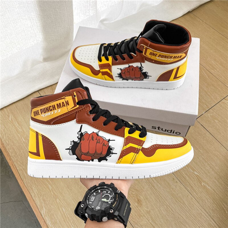 ONE PUNCH-MAN Cosplay Anime shoes Men Casual Shoes Cartoon Printed Fist Sneakers High Top Sneakers, everythinganimee