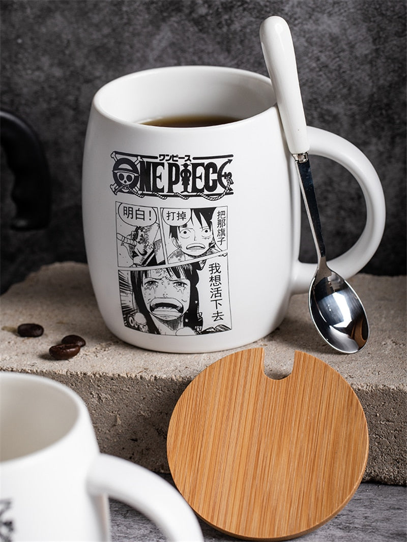 Anime ONE PIECE Coffee Mugs With Covers and Spoons