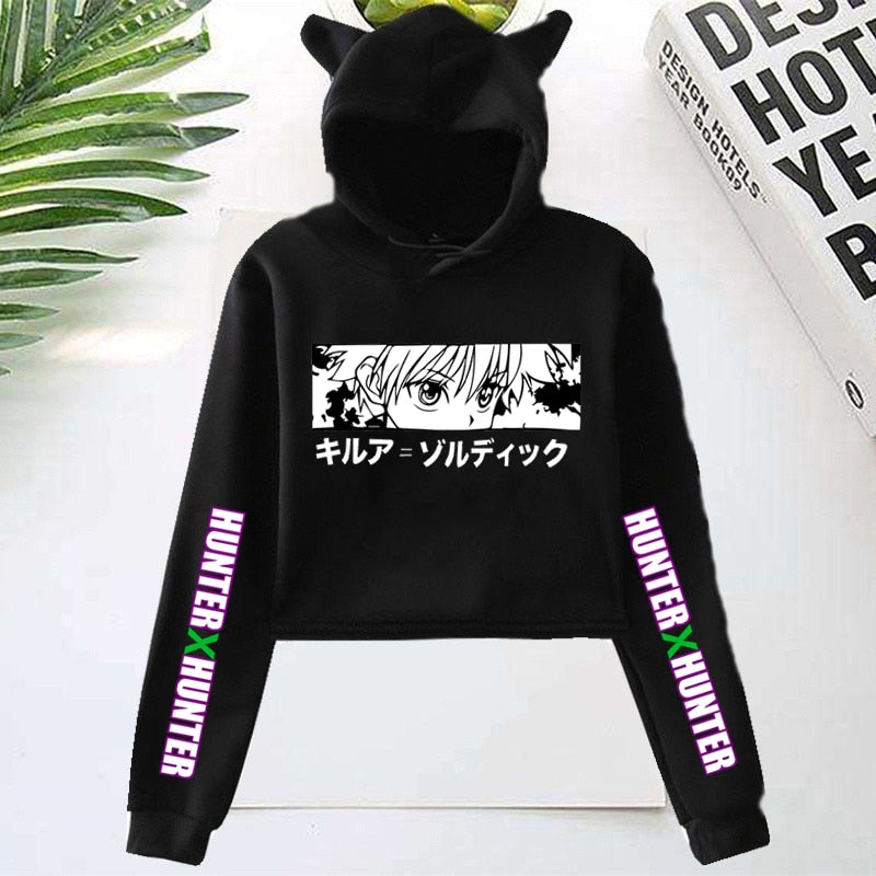 Cropped Hoodie Hunter X Hunter Letter Printing Sweatshirt Women Hoodie Anime Killua Zoldyck Devil Eye HISOKA MOROW Hooded Hoody, everythinganimee