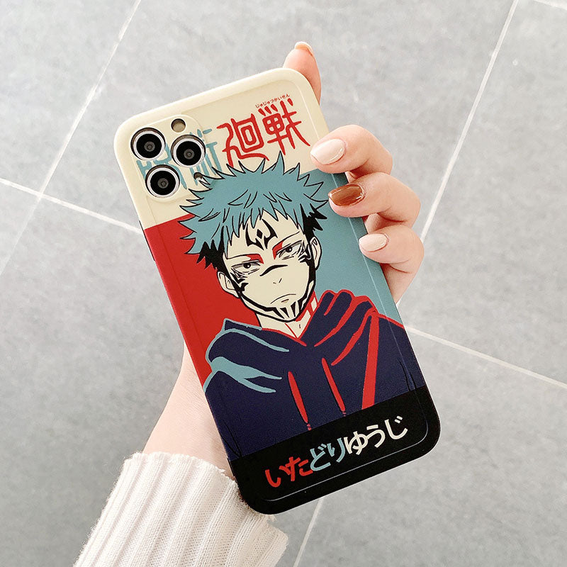 phone case featuring your favorite Jujutsu Kaisen characters, such as Yuji Itadori, Fushiguro Megumi on it. The case is compatible with iPhone 14, 13, 12, 11 Pro, X, Xs Max and XR.