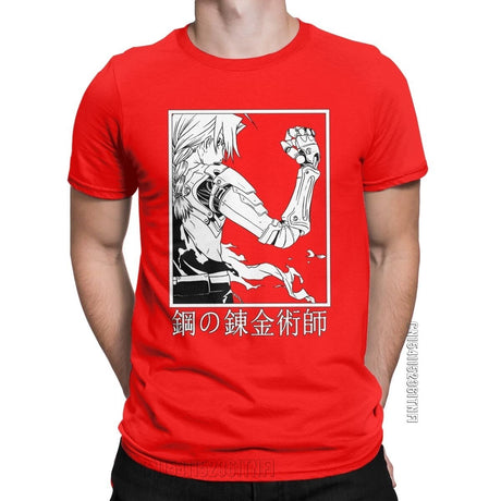 Fullmetal Alchemist T-Shirt For Men Novelty Pure Cotton Tee Shirt Round Neck Classic Short Sleeve T Shirts Original Tops, everythinganimee