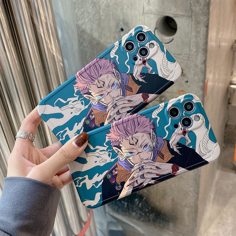 phone case featuring your favorite Jujutsu Kaisen characters, such as Yuji Itadori, Fushiguro Megumi on it. The case is compatible with iPhone 14, 13, 12, 11 Pro, X, Xs Max and XR.