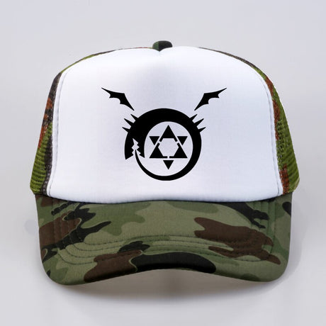 Full metal Fullmetal Alchemist Homunculus Steel Edward Alphonse Baseball caps Cosplay Costumest Anime Man Women mesh Trucker Cap Hat, everythinganimee