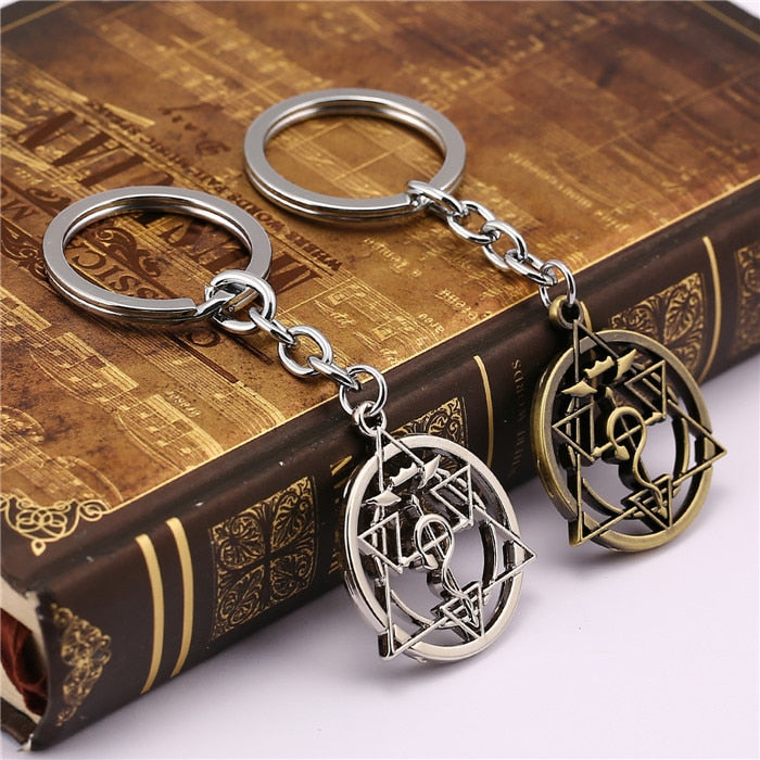 Anime Fullmetal Alchemist Keychain Metal Magic Circle Key Chain Ring Holder Pendant Llavero Chaveiro Edward Alchemist Logo, everythinganimee