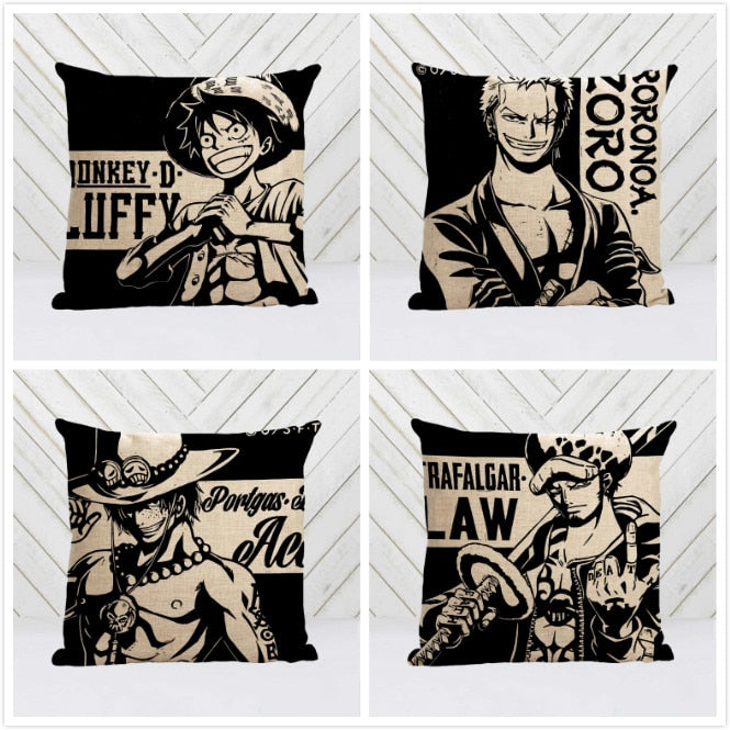 Hot Sale Popular Anime ONE PIECE luffy ace zoro Style Nice Throw Square Pillow Cover Creative Personalized Unique Pillowcase, everythinganimee