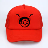 Full metal Fullmetal Alchemist Homunculus Steel Edward Alphonse Baseball caps Cosplay Costumest Anime Man Women mesh Trucker Cap Hat, everythinganimee