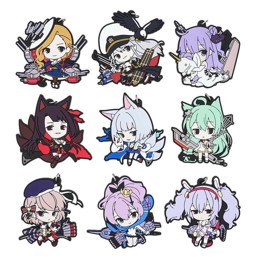 Azur Lane Anime Hood Enterprise Unicorn Akagi Kaga Akashi Z23 Javelin Laffey Rubber Anime Keychain, everything animee