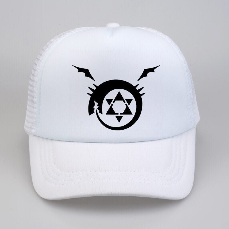 Full metal Fullmetal Alchemist Homunculus Steel Edward Alphonse Baseball caps Cosplay Costumest Anime Man Women mesh Trucker Cap Hat, everythinganimee