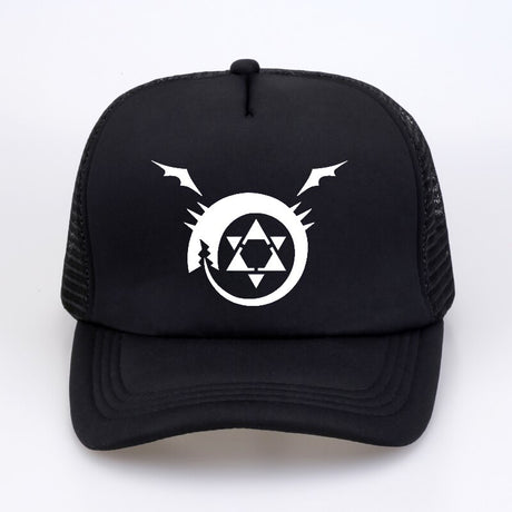 Full metal Fullmetal Alchemist Homunculus Steel Edward Alphonse Baseball caps Cosplay Costumest Anime Man Women mesh Trucker Cap Hat, everythinganimee