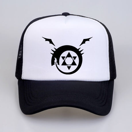 Full metal Fullmetal Alchemist Homunculus Steel Edward Alphonse Baseball caps Cosplay Costumest Anime Man Women mesh Trucker Cap Hat, everythinganimee