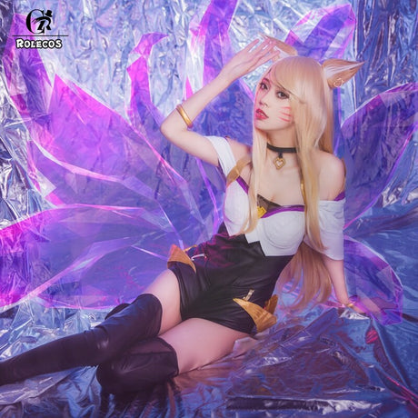 ROLECOS LOL KDA Cosplay Costume K/DA Ahri Cosplay Costume Game Ahri Outfit LOL KDA Group Women Costume Halloween, everythinganimee