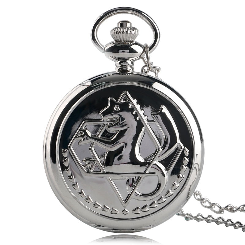 High Quality Full Metal Alchemist Silver Watch Pendant Men's Quartz Pocket Watches Japan Anime Necklace Gift edward elric state alchemist, everythinganimee