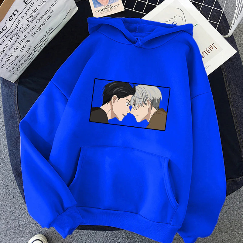 Japanese Anime Yuri on Ice Printed Women Hoodies Funny Victor Nikiforov Manga Graphic Casual Loose Pullover Sweatshirt Unisex, everything animee