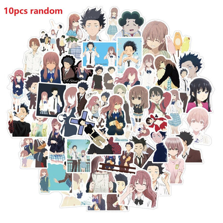 10/50pcs The Shape Of Voice Sticker Sea Wave Doodle Sticker Anime A Silent Voice Stickers for Laptop Guitar Luggage Skateboard, everything animee