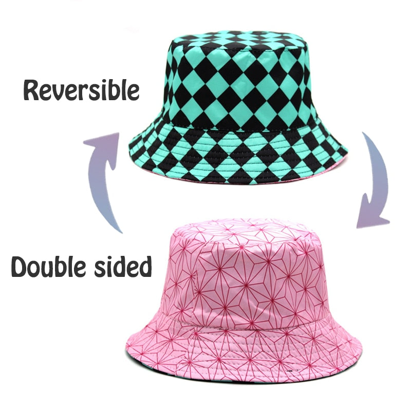 2023 new Demon Slayer Bucket Hat Reversible Two Sides Bob Panama Caps for Girls Boys Japanese Anime Woman Fisherman Hats Sunhat, everythinganimee