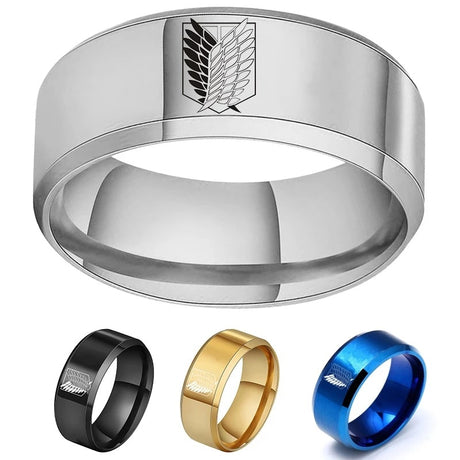 Anime Attack on Titan Titanium Stainless Steel Ring Shingeki No Kyojin Wings of Liberty Finger Rings for Men Women Anime Fans