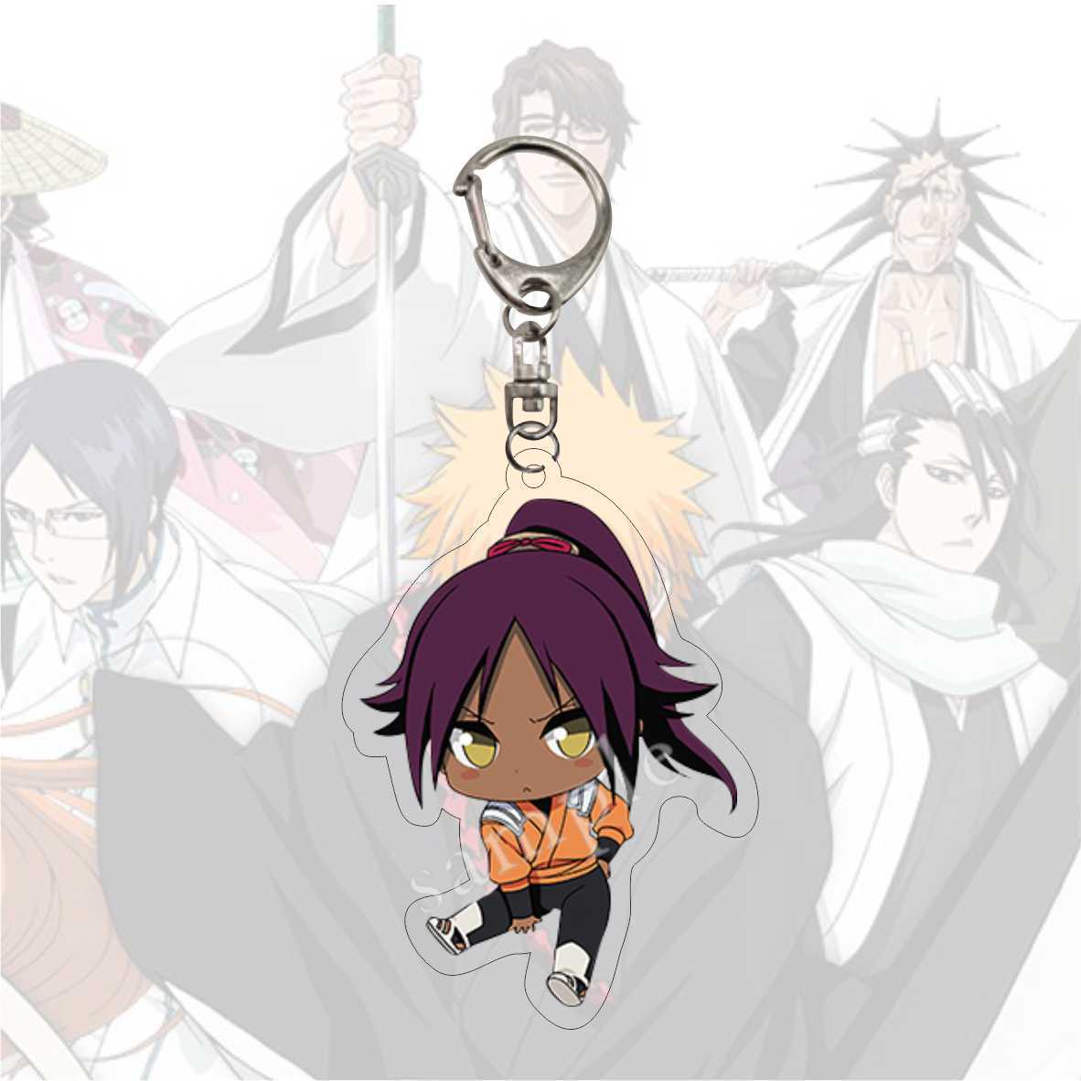 Anime Bleach Acrylic Keychain Fashion Kurosaki Ichigo Ishida Uryuu Kuchiki Rukia Cartoon Figures Key Chain Bag Charm Accessories