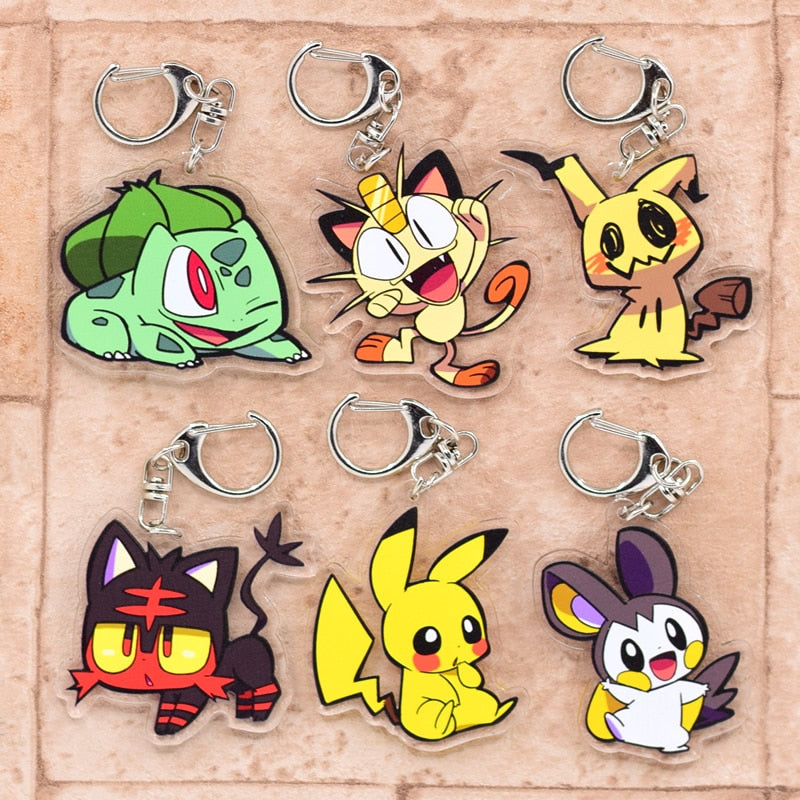 Classic Pokemon Anime Keychain Double Sided Acrylic Cute Game Key Chain Pendant Cartoon Accessories Keyring Hot Sale, everything animee