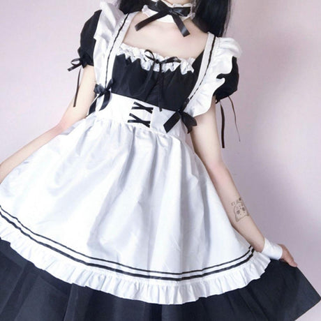 Women Maid Outfit Anime Long Dress Black And White Dresses Japanese Cute Lolita Dress Costume Cosplay Cafe Apron Party Costume