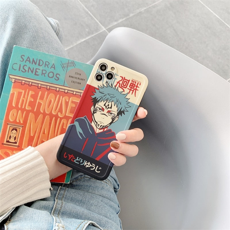 phone case featuring your favorite Jujutsu Kaisen characters, such as Yuji Itadori, Fushiguro Megumi on it. The case is compatible with iPhone 14, 13, 12, 11 Pro, X, Xs Max and XR.