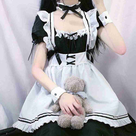 Women Maid Outfit Anime Long Dress Black And White Dresses Japanese Cute Lolita Dress Costume Cosplay Cafe Apron Party Costume