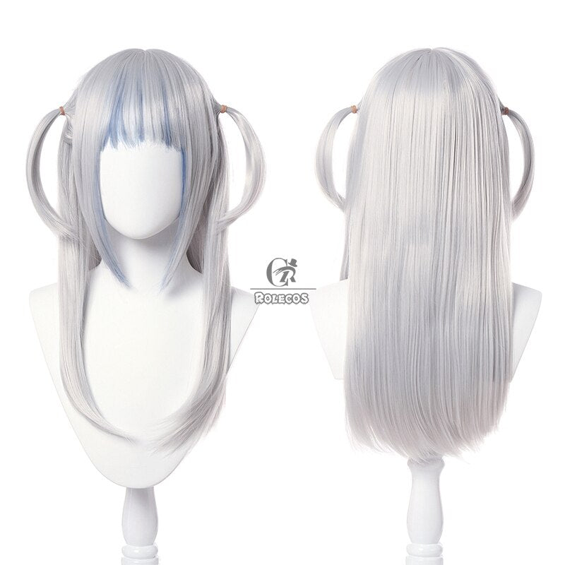 ROLECOS Hololive Gawr Gura Cosplay Wig Gawr Gura Long Hair Cosplay Anime Hololive White Mixed Bule 60CM Women Halloween Headwear, everythinganimee