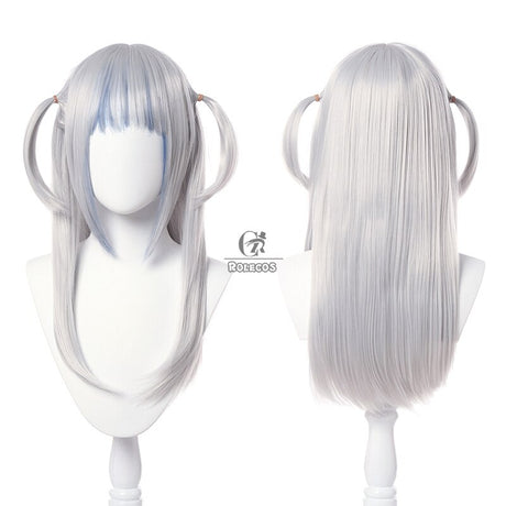 ROLECOS Hololive Gawr Gura Cosplay Wig Gawr Gura Long Hair Cosplay Anime Hololive White Mixed Bule 60CM Women Halloween Headwear, everythinganimee