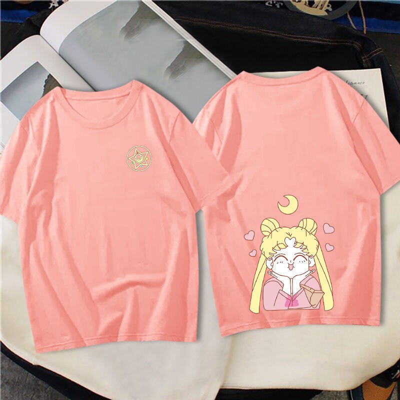 100% Cotton Summer Women T-shirt Kawaii Anime Sailor Moon Ullzang Harajuku Tee Shirt Casual Short Sleeved TShirt Tops , everythinganimee