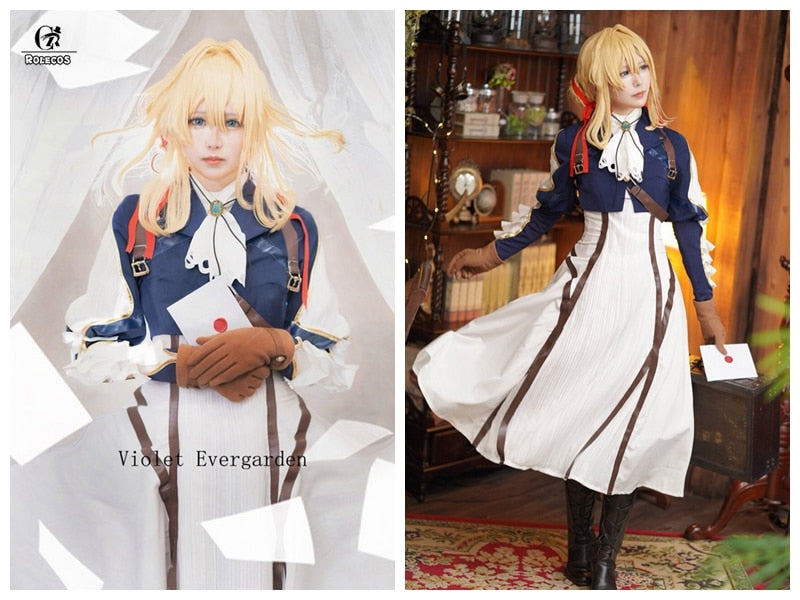 ROLECOS Violet Evergarden Cosplay Costume Anime Violet Evergarden Costume for Women Halloween (Top + Dress + Gloves) Size S-3XL, everythinganimee