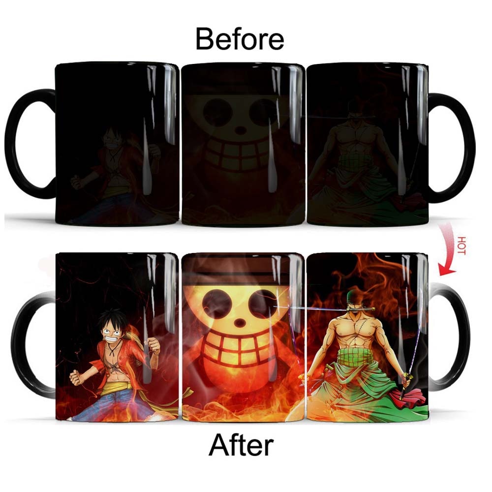 Once Piece Zoro and Luffy Mug 11oz Creative Ceramic Color Changed Magic Coffee Cup Boy Firends Husband Birthday Gift, everythinganimee