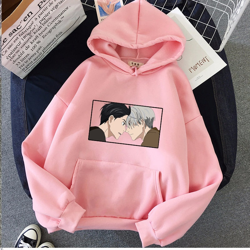 Japanese Anime Yuri on Ice Printed Women Hoodies Funny Victor Nikiforov Manga Graphic Casual Loose Pullover Sweatshirt Unisex, everything animee