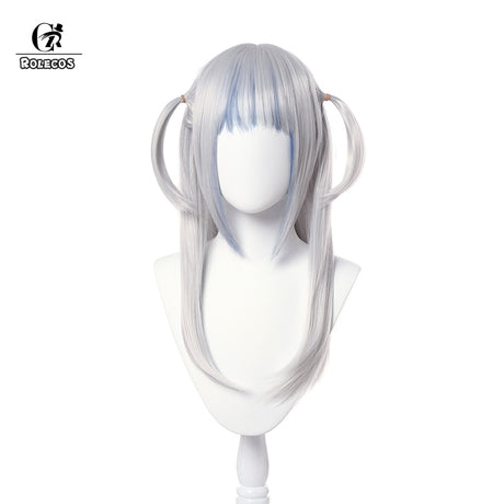 ROLECOS Hololive Gawr Gura Cosplay Wig Gawr Gura Long Hair Cosplay Anime Hololive White Mixed Bule 60CM Women Halloween Headwear, everythinganimee