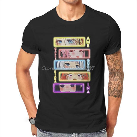 Hololive VTuber Neon Amelia Calliope Gura Kiara Ina'nis TShirt Men Gothic Oversized Harajuku o-neck Cotton T Shirt, everythinganimee