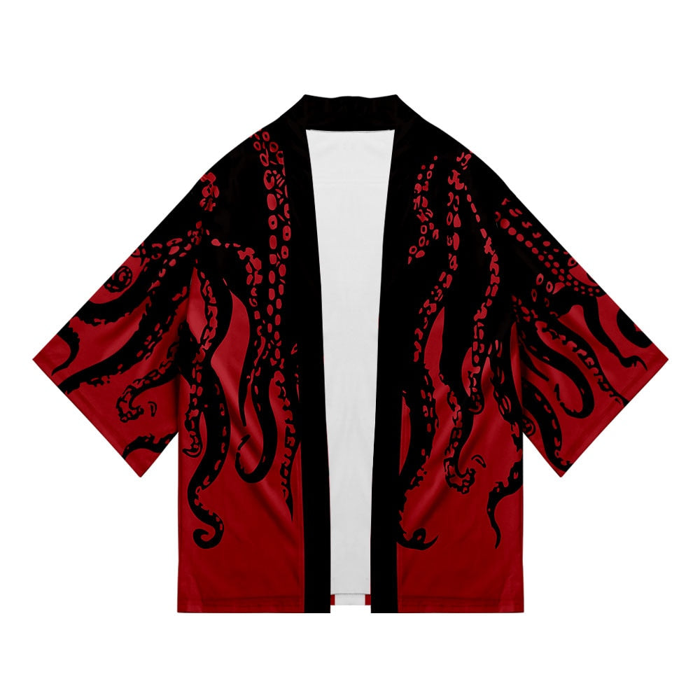 Plus Size Octopus Print 2023 Summer Chic Loose Japanese Streetwear Cardigan Women Men Harajuku Kimono Cosplay Top Shirts Yukata