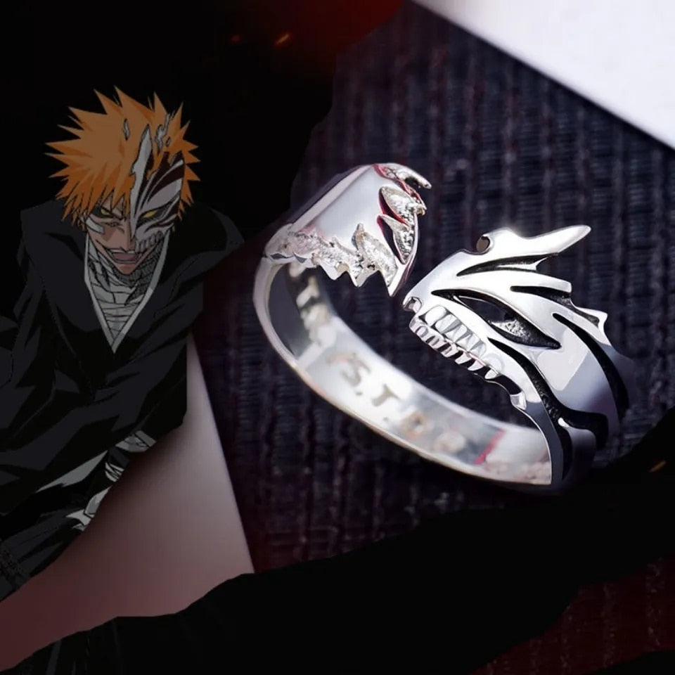 Anime Bleach Kurosaki Ichigo Rings Cosplay Props Jewelry Accessory Unisex Couple Lover Ring Adjustable Gift, everything animee