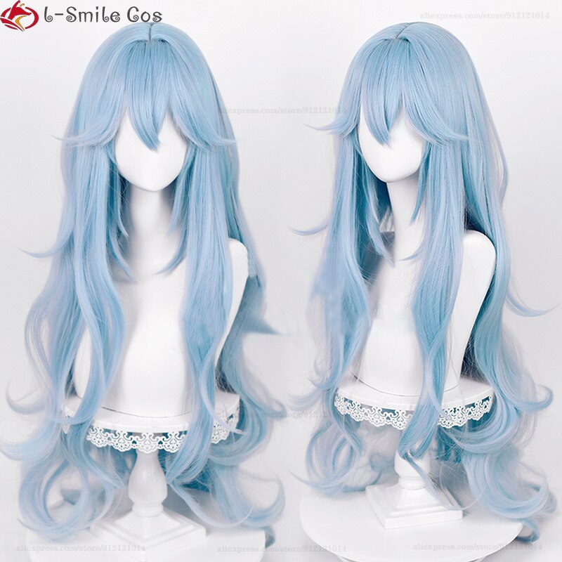 High Quality Anime EVA 100cm Long Ayanami Rei Cosplay Wig Cyan Blue Curly Hair Heat Resistant Halloween Party Wigs + Wig Cap