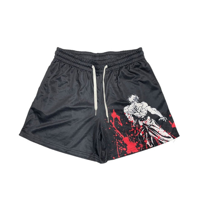 Yujiro Hanma from Baki anime Japanese Anime Shorts Printed Fashion Street Gym Shorts Men Loose Casual Daily Workout Jogging Fitness Summer Beach Shorts