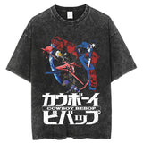Vintage Washed Tshirts Cowboy Bebop Anime T Shirt Harajuku Oversize Tee Cotton fashion Streetwear unisex top, everything animee