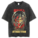 Vintage Washed Tshirts Attack On Titan Anime T Shirt Harajuku Oversize Tee Cotton fashion Streetwear unisex top, everything animee