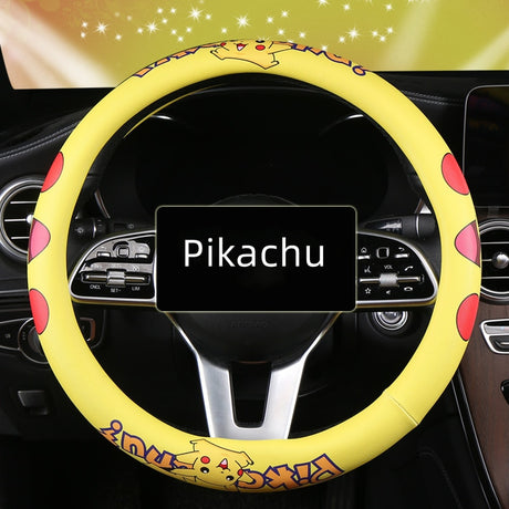 Pokemon Kawaii Pikachu Cartoon Leather Steering Wheel Cover Anime Car Interior Accessories Exquisite Decoration Surprise Gift, everythinganimee